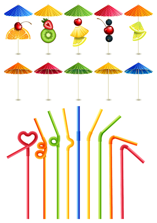 Vector illustration - Cocktail straws and umbrellas icons setのイラスト素材