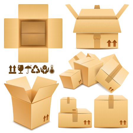 Vector illustration - Cardboard box icons and package signsのイラスト素材