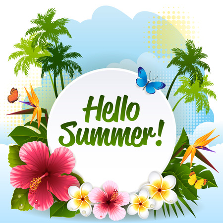 Vector illustration - tropical landscape with flowersのイラスト素材