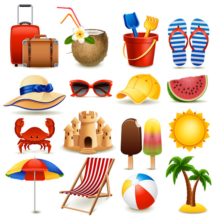 Vector illustration - summer beach icon set on white background, eps10.のイラスト素材