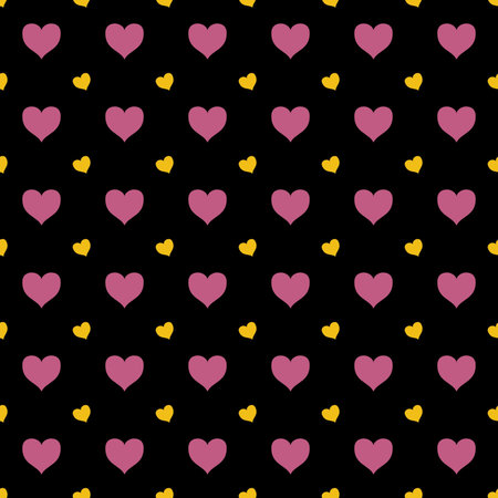 Seamless pattern with hearts on black background. Vector illustration.