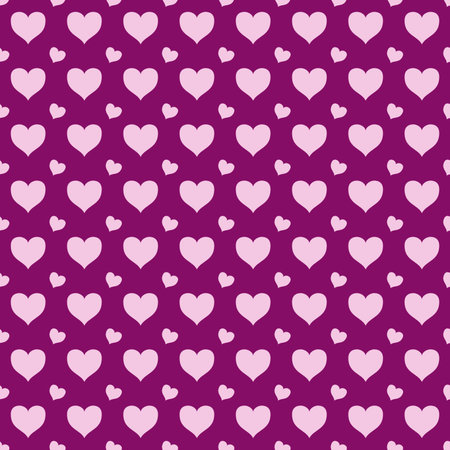 Seamless pattern with pink hearts on a purple background. Vector illustration.