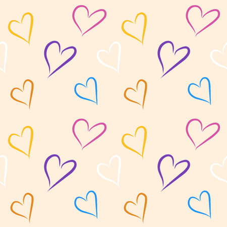 Seamless pattern with colorful hearts. Hand drawn vector illustration.の写真素材