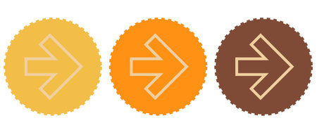 Set of four buttons with arrows in orange, brown and yellow colors