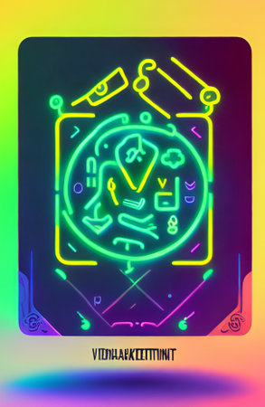 Abstract colorful paint splashes on black background. Digital art neon style painting.の素材