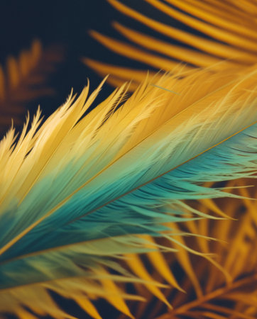 Beautiful color feather on dark background, soft focus and vintage toneの素材
