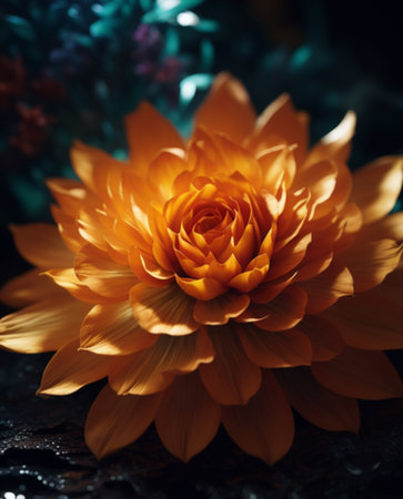 beautiful orange flower on a dark background. tinting. selective focusの素材