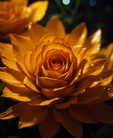 Beautiful yellow rose with water drops on the petals close upの素材