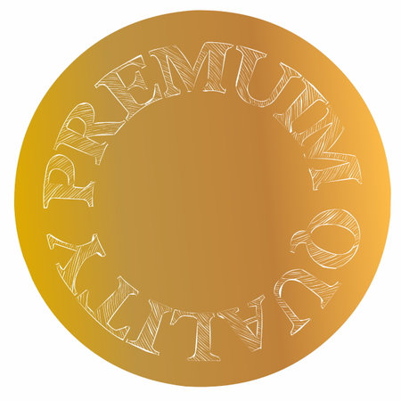 Premium Quality badge on golden circle   background.の写真素材