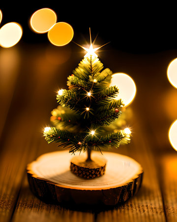 christmas tree on a wooden background, christmas decoration on a wooden backgroundの素材