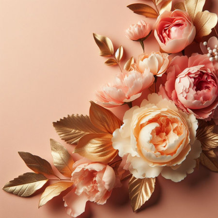 Creative layout made of beautiful flowers on pink background. Flat lay, top view.の素材