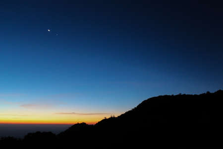 Silhouette mountain with sunrise sky stratosphere background - Landscape, backgroundの写真素材