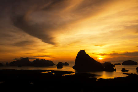 Sunrise sky and Mountain in Phang Nga, Thailandの写真素材