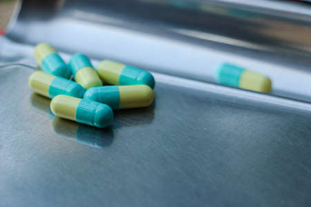 Medicine set - Pills and tablets in the stainless plateの写真素材