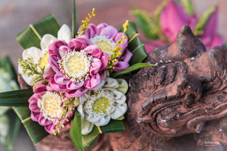 Beautiful lotus flowers for pay respect to Buddha from traditional Thai styleの写真素材