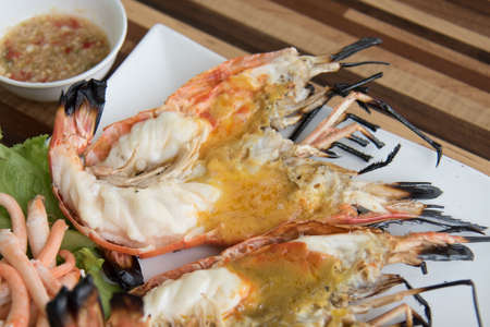 Grilled giant river prawns in Thailandの写真素材