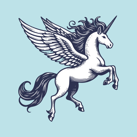 Unicorn with wings. Vector hand drawn illustration in vintage style.のイラスト素材