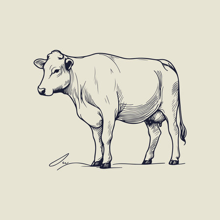 Vector illustration of a cow in sketch style. Isolated on white background.のイラスト素材