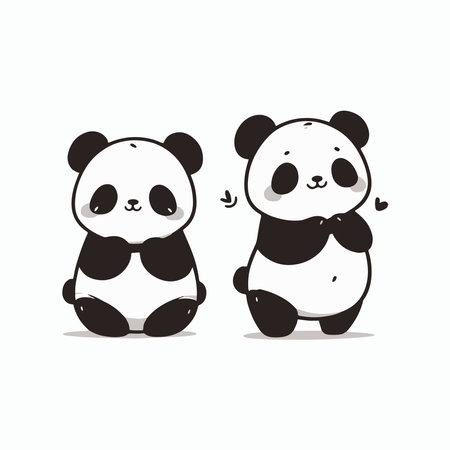 Cute panda bear and panda bear cartoon vector illustration.のイラスト素材