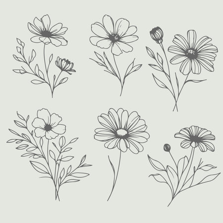 Set of hand drawn flowers. Vector illustration. Can be used for cards, invitations, banners, posters, print design.のイラスト素材