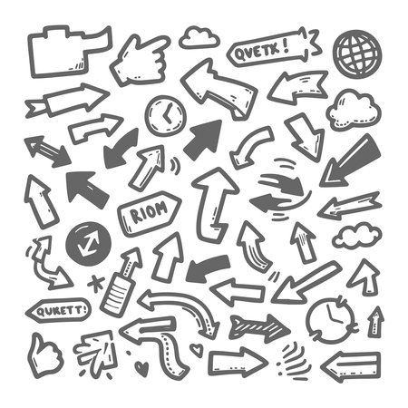 Set of hand drawn doodle arrow icons. Vector illustration.のイラスト素材