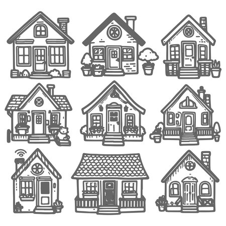 Set of hand drawn doodle house icons. Vector illustration.のイラスト素材