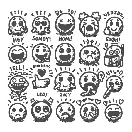 Emoticon set. Hand drawn vector illustration. Isolated on white background.のイラスト素材