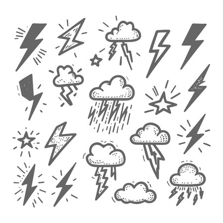 Set of hand drawn doodle weather icons. Vector illustration.のイラスト素材