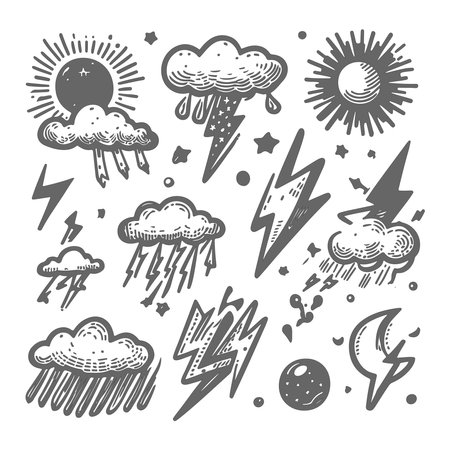 Set of hand drawn doodle weather icons. Vector illustration.のイラスト素材