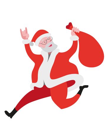 Happy Santa Claus is having fun jumping. Vector illustration in flat style in Christmas color scheme.のイラスト素材