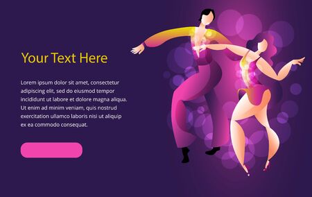 Beautiful couple dancing Latin American dance of samba. Vector illustration in bright colors. Banner or invitation template.のイラスト素材