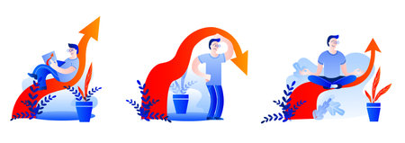 Characters sitting and standing on the arrows. A set of illustrations on business, Finance, and...
