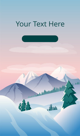 Beautiful mountain landscape in delicate shades. A template of vertical banner. Vector illustration.のイラスト素材