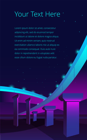 Modern industrial landscape with overpasses in neon colors. Vector template for a vertical banner.のイラスト素材