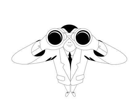 A top manager of a company in a business suit looks through binoculars. Vector illustration on company management and crisis management.のイラスト素材