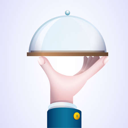The hand holds the tray. Vector illustration in 3D style.のイラスト素材