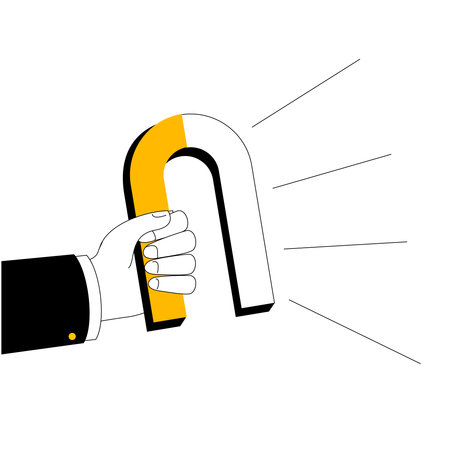 A hand with a magnet. Vector illustration in a flat style on the topic of attracting attention.のイラスト素材