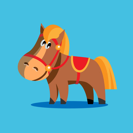 Cute spotted horse on a blue background. Vector illustration in cartoon style.のイラスト素材