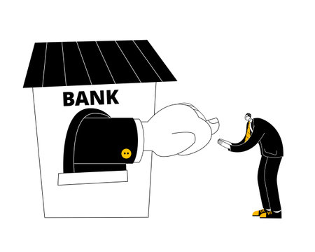 The bank refuses a loan to a businessman. Vector illustrationのイラスト素材