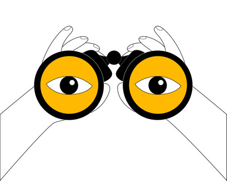 Hands holding binoculars. Funny vector icon for design and animation on theme of search and strategy.のイラスト素材