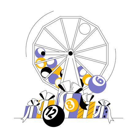 The lottery reel spins with numbered balls. Prize drawing. Vector illustration in a modern style.のイラスト素材