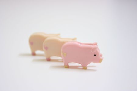 Swine shape paper clips in a lineの写真素材