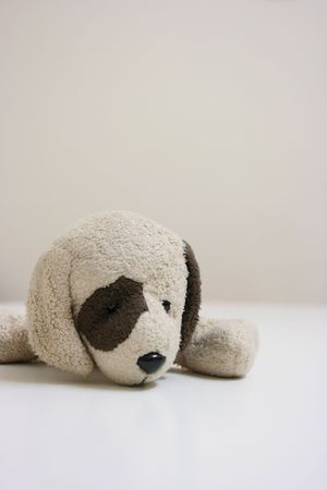 Stuffed toy dog lyingの写真素材