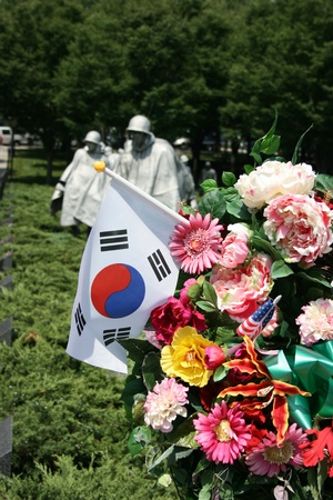 Washington DC,USA, July 22,2010 - Close up of a wreath placed at Korean War Veterans Memorial, Washingtonのeditorial素材