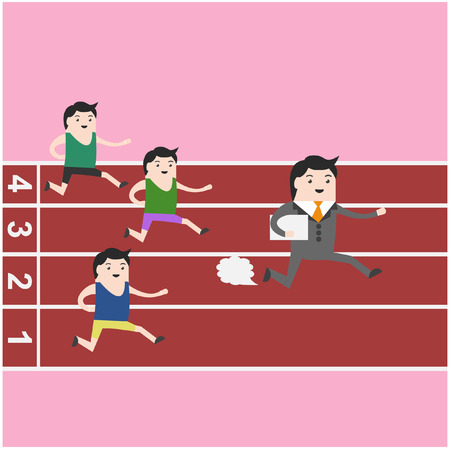 Vector illustration business concept. Businessmen running in the treadmill. He ran ahead of the athlete and faster.のイラスト素材