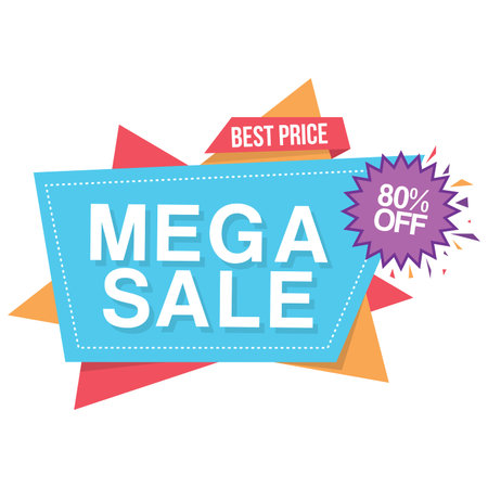 Mega Sale Origami Banner in Flat Style Colorfulのイラスト素材