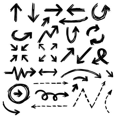 Illustration of Grunge Sketch Handmade Marker Doodle Vector Arrow Setのイラスト素材