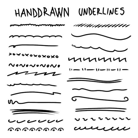 Handmade Collection Set of Underline Strokes in Marker Brush Doodle Style Various Shapesのイラスト素材