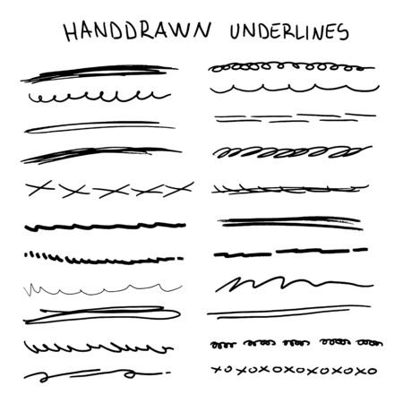 Handmade Collection Set of Underline Strokes in Marker Brush Doodle Style Various Shapesのイラスト素材