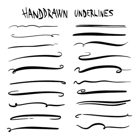Handmade Collection Set of Underline Strokes in Marker Brush Doodle Style Various Shapesのイラスト素材